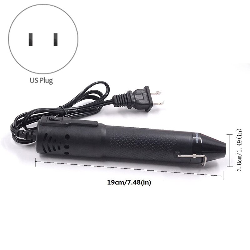 Penna termica goffrata, strumenti per penna ad aria calda penna termoretraibile ugello riscaldante elettrico multiuso 130W 110V (nero), spina americana
