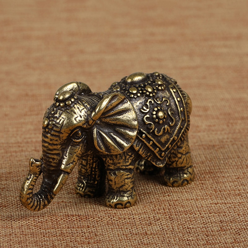 Solid Copper Elephant Mininature Figurines Brass Lucky Elephant Hand Play Collections Chinese Handmade Home Decor Statues