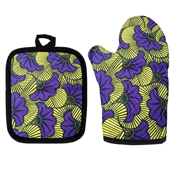 Set Van 2 Afrikaanse Etnische Tribal Bloemen Keuken Koken Magnetron Handschoenen Mitts Pot Pad Heat Proof Beschermd Thuis Bakken pads: HTAE005D19
