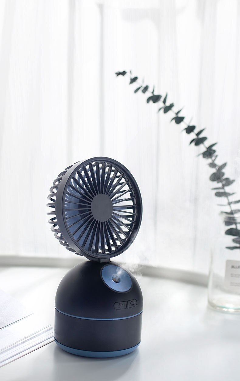 Ventilator luftfugter 2- i -1 mini bil kontor luftrenser usb lade ventilator luftfugter: Blå