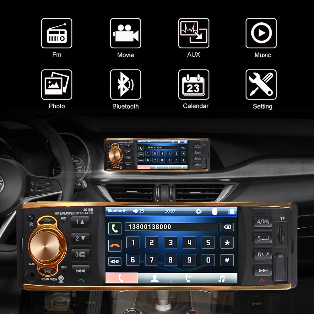 Gylden sort autoradio 1 din bilradio 4.1 mp5 bilafspiller ikke berøringsskærm bil stereo bluetooth auto radio kamera android