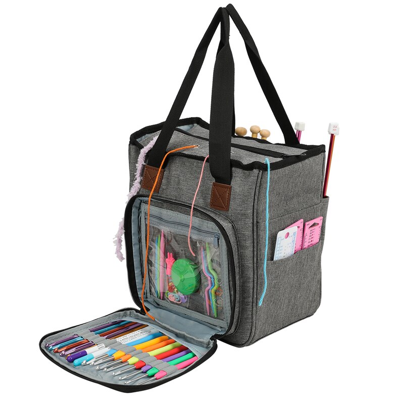 Knitting Bag Portable Yarn Tote Storage Bag Wool Crochet Hooks Knitting Needles Sewing Supplies Set DIY Household Organizer ZXH: Gray 420g