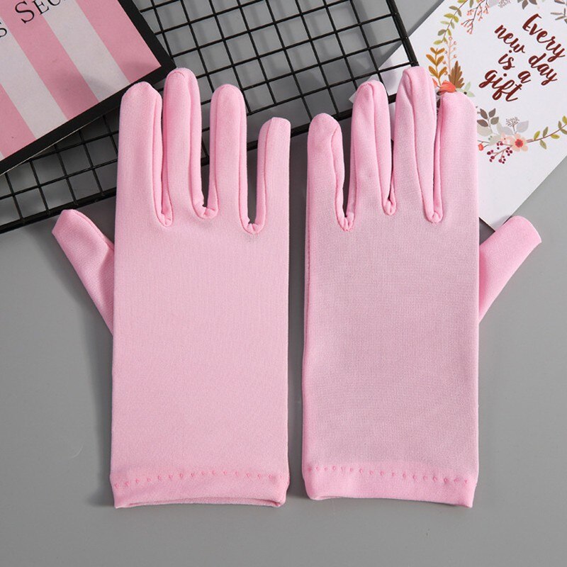 Voksen størrelse korte grøn/pink/blå spandex handsker klassiske kvinder banket håndleds længde gule handsker til fest bryllup  st211: Lyserød