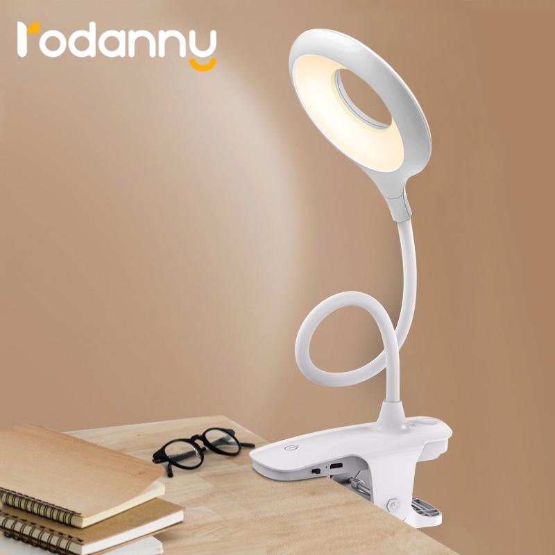 Rodanny Bureaulamp Touch Clip Studie Licht Zwanenhals Desktop Usb Oplaadbare Slaapkamer Nachtkastje Clip-Op Tafel