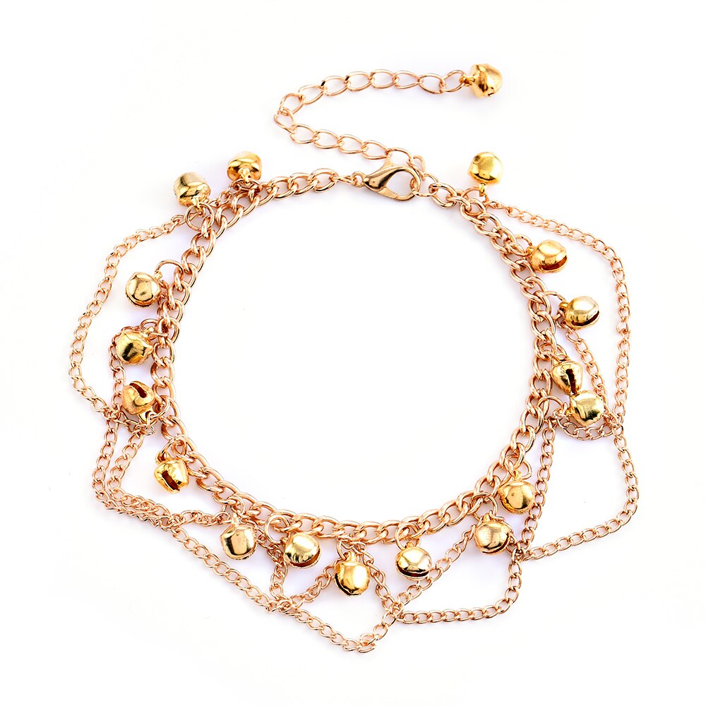 Nouvelle chaîne cheville femmes Gril gland chaîne cloches son or métal cheville Bracelet pied chaîne bijoux plage cheville