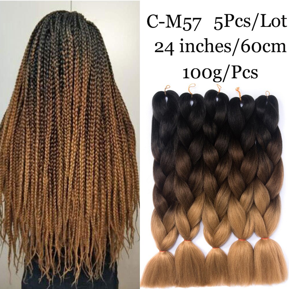 24 tum ombre fläta hår syntetiskt virkat hårförlängning jumboflätor hår rosa röd blå gul 5 st/lot 100g/ st: C -m57