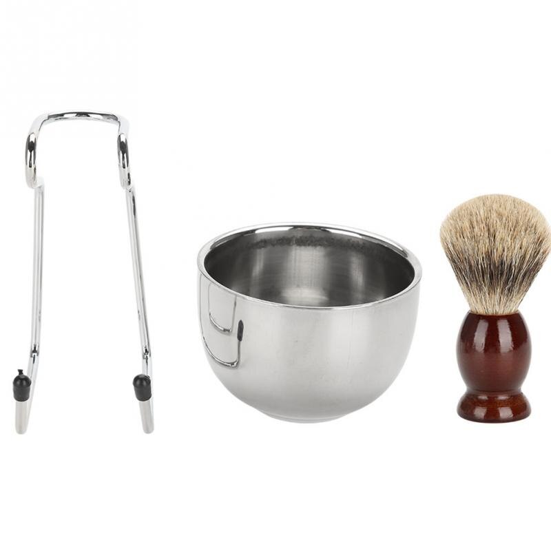 Menn skjegg barbering sett rustfritt stål bolle stativ børste bart barberingsverktøy