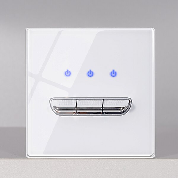 KAMANNI Luxury Light Switch General Standard Crystal Tempered Glass 2Gang 2 Way Switch White Push Botton wall Switches 220V: 3 gang / 1 way