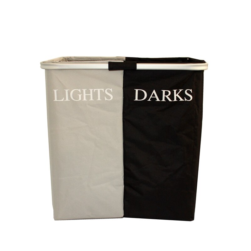 Foldable Laundry Basket, Aluminum Tube, Double Grid, Home Fabric, Clothing Storage, Two-Color Laundry Basket: Light Grey