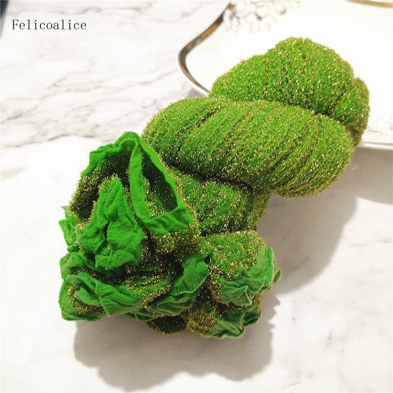 2pcs Silver Nylon Stocking Flowers Material DIY High-density Silk Stocking Making Simulation Flowers Handmade Ronde Flower: 2 Pieces Green2