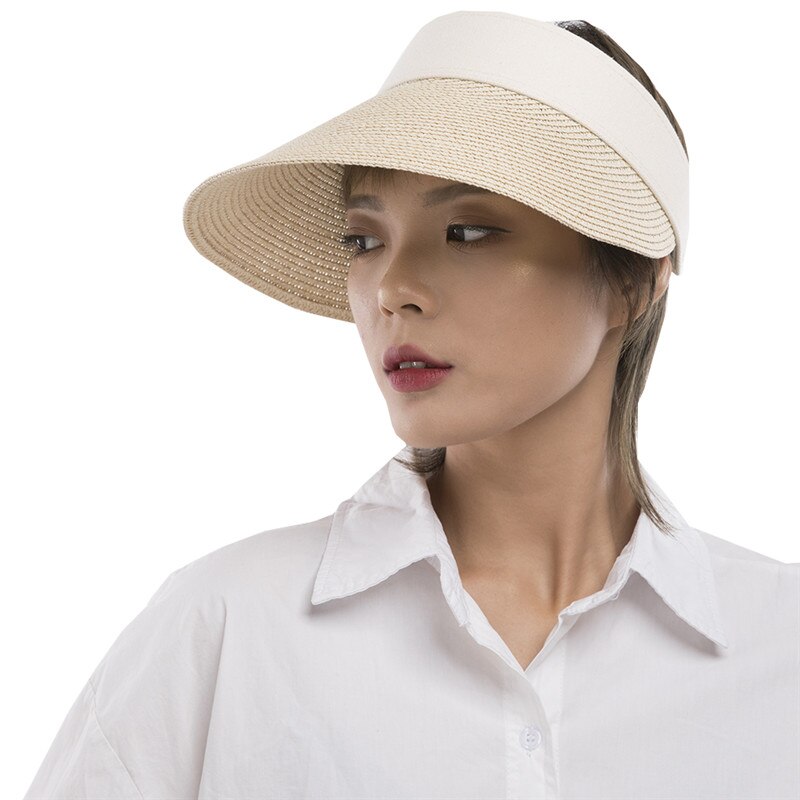 CAMOLAND Straw Hats For Women Summer Empty Top Sun Hat Outdoor Wide Brim Hiking Bucket Hat Female Beach Visors Caps