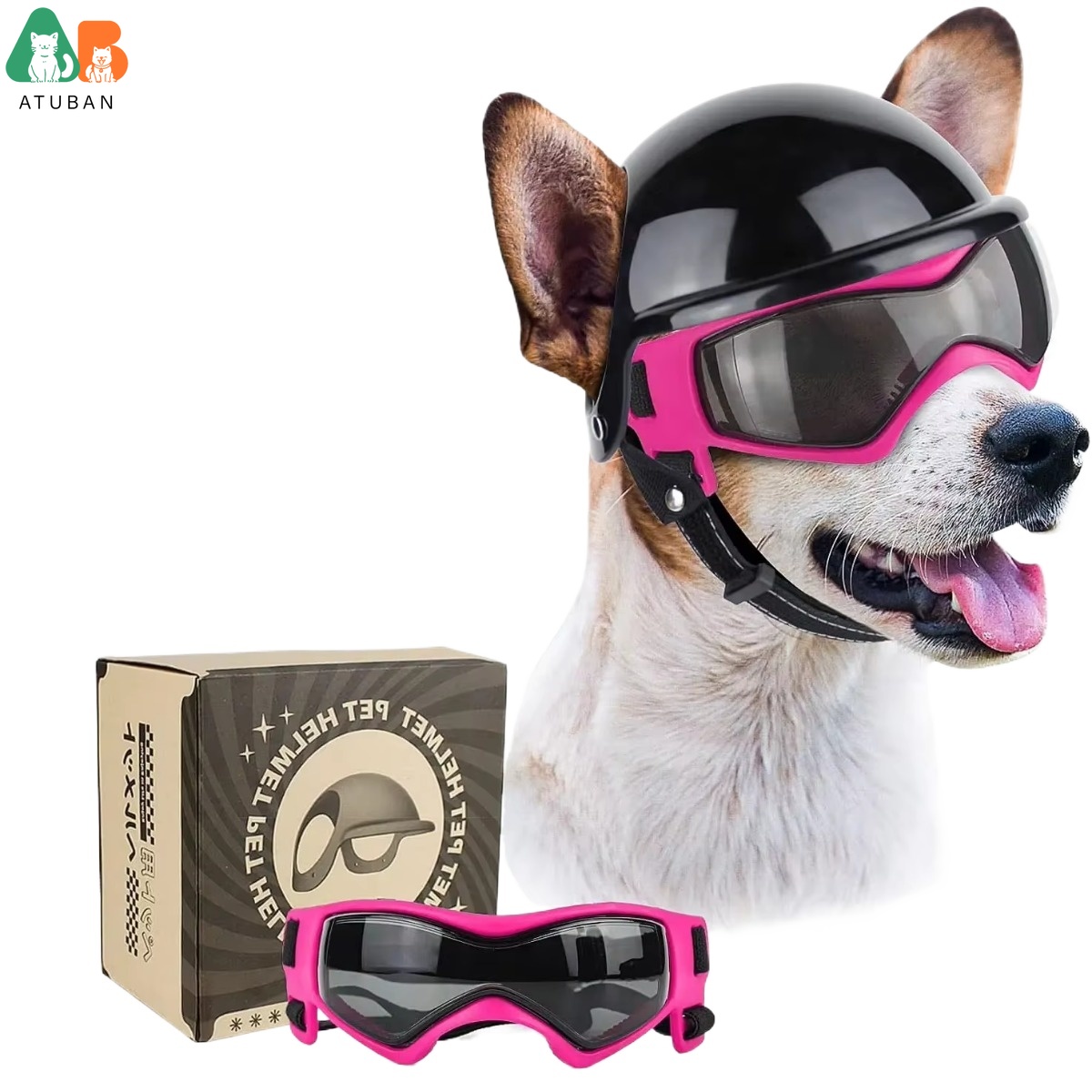 ATUBAN Lunettes pour chiens de petite taille avec casque, 2 lunettes de soleil pour chiens et ensemble de casques pour chiens de petite et moyenne taille pour la conduite en plein air et la marche