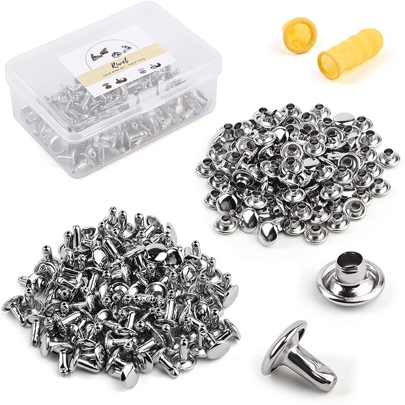 MIUSIE 100 Sets Leather Rivet Tubular Metal Rapid Rivet Studs Double Cap Rivets With Box For DIY And Leather Crafts: Type 5