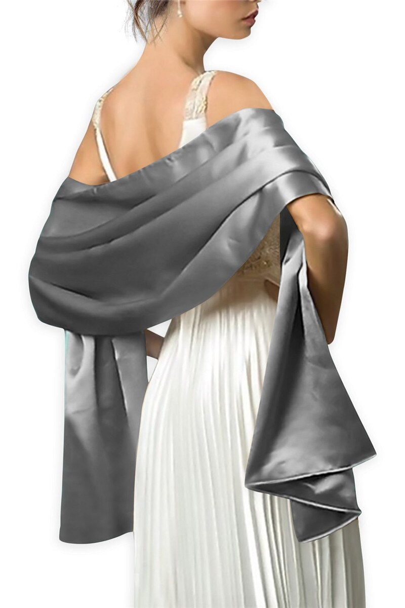 Satynowy wieczór weselny formalny Prom Cocktail Wrap Cape szalik ślubny szal 150CM długość 50CM szerokość.: Srebrny