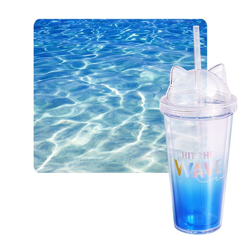 Gradiënt Stro Cup Grote Capaciteit Plastic Waterfles Netto Celebrity Handige Phantom Kleur Kat Oor Cover Stro Dubbele Cup: blue