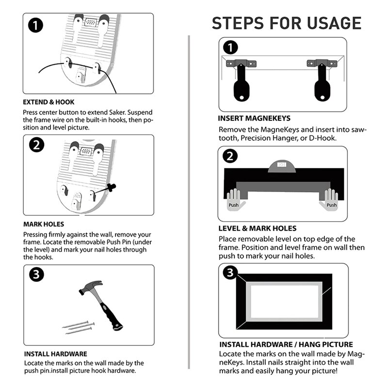 Picture Hanging Kit with Leveling Tool, Zero Measuring Required, Easily Hang Sawtooth, Picture Hanging Essentials