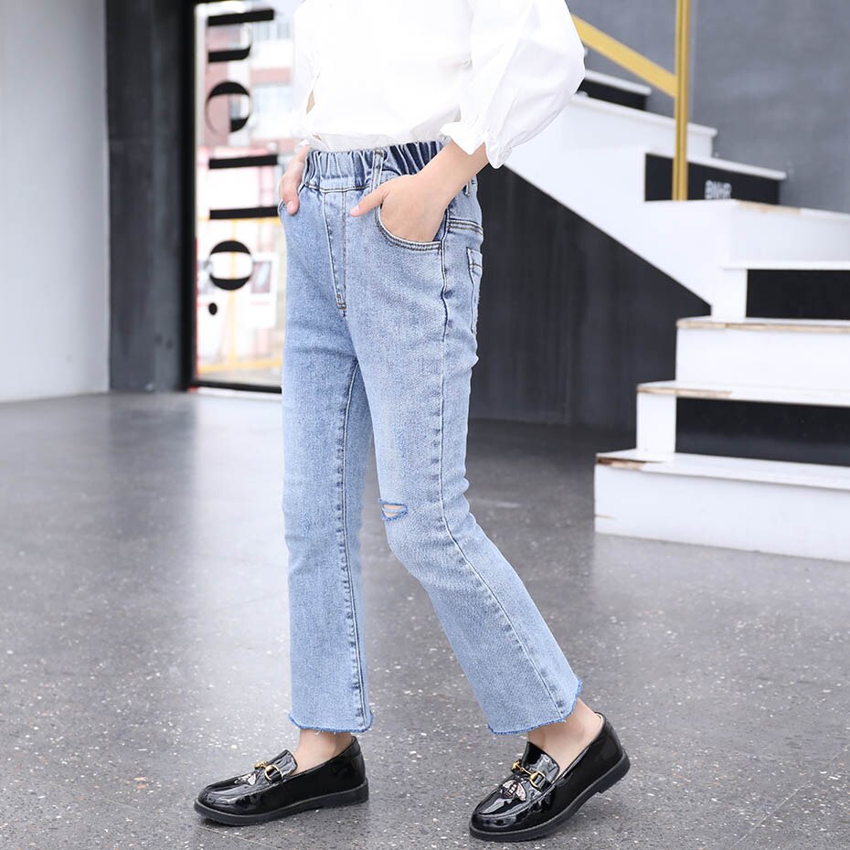 Jean pour filles trou enfants fille déchiré jean décontracté enfants botte coupe jean printemps automne vêtements pour enfants: 11