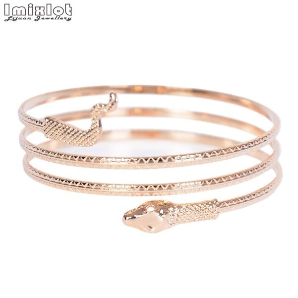 Punk Opgerolde Slang Spiraal Bovenarm Manchet Armlet armband Bangle Armband Voor Vrouwen Sieraden Goud Zilver Kleur: Gold