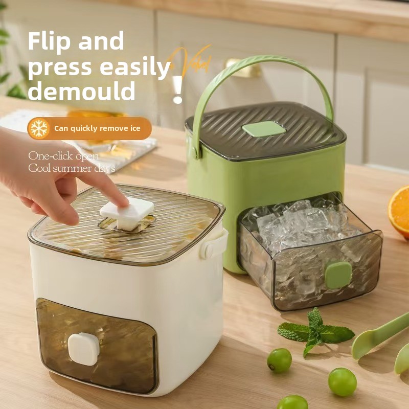 2025 nova caixa de gelo com um clique de gelo e fácil desmoldagem grade de gelo grande capacidade caixa de fabricação de gelo molde de plástico quadrado