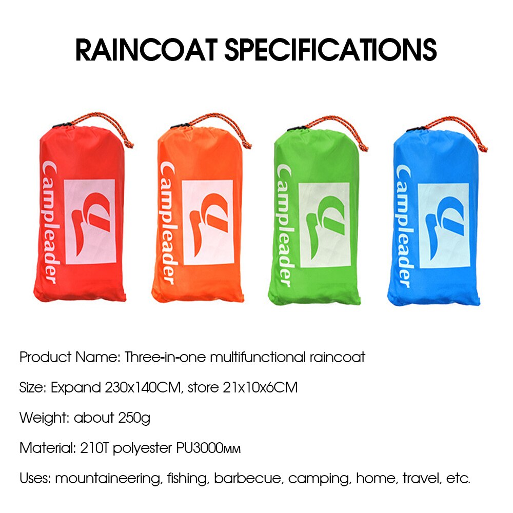 Multifunction Raincoat 3 in 1 Outdoor Portable Travel Rain Poncho Backpack Fishing Mountaineering Hiking Waterproof Rain Cover