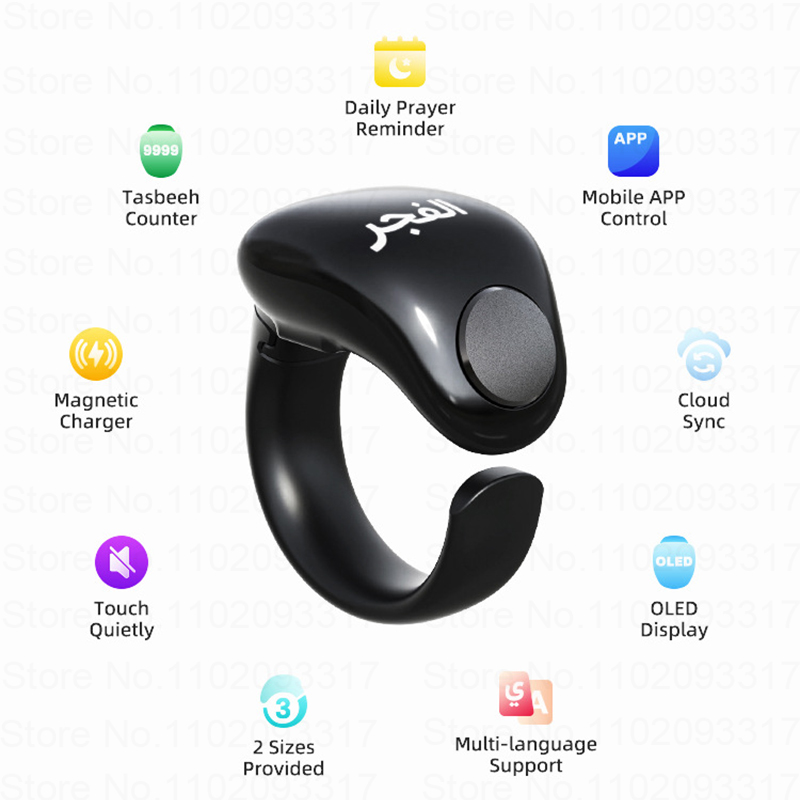Weslamic Smart Tasbeeh Zikr Ring Islamitische Tally Digitale Teller voor Moslims Lof Gebed Herinnering Magnetisch Opladen Waterdicht