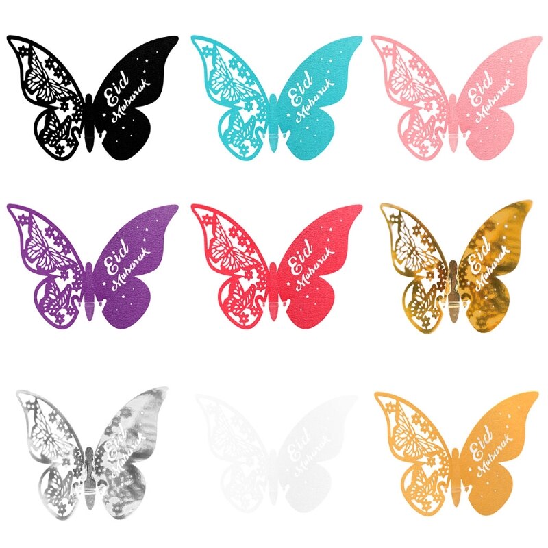 100Pcs 3D Vlinder Nummer Naam Papier Plaats Kaarten Wine Glass Cup Card Eid Mubarak Ramadan Wedding Party Decoratie