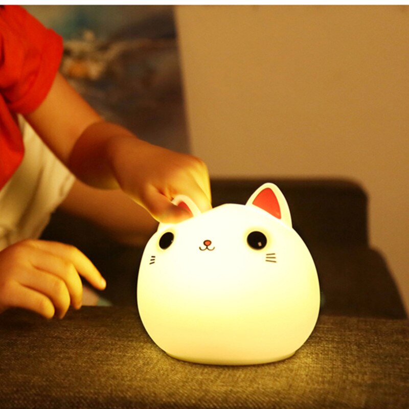 berühren Sensor Bunte Katze LED Nachtlicht Tisch Lampe USB Aufladbare Karikatur Silikon Nacht Lampe für freundlicher freundlicher Baby