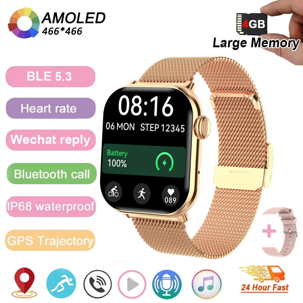 Nuovo Memoria da 4 GB Smartwatch Schermo Amoled Lettore MP3 MP4 Bluetooth Condivisione di rete APP Negozio ChatGPT Smart AI Orologio da uomo Sportwatch: Rosso