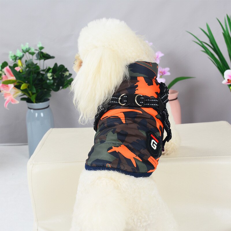 Vinter kjæledyr hund sele Vest jakke chihuahua klær varme hundeklær til små mellomstore hunder kamuflasje vindtett valpe mopper frakk
