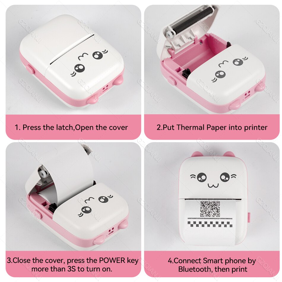 Thermal Printer 203DPI Portable Bluetooth 4.0 Thermal Photo Printer Wireless Inkless Mini Pocket Label Notes Printer With Papers