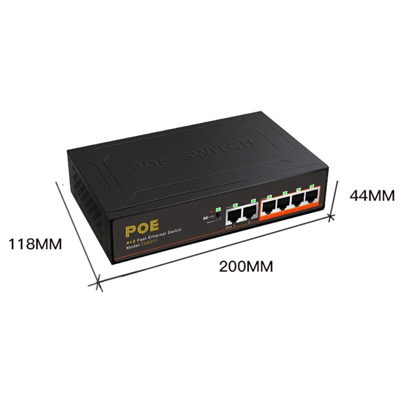 6-Poorts Poe Switch 100M Ingebouwde Voeding Poe Splitter 52V1.25a Lange Afstand Transmissie 250 meter