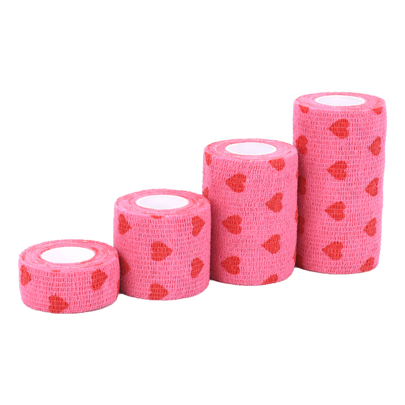 Pet Multi-functional Self-adhesive Elastic Bandage Non-Woven Fabrics Pets Breathable Tearing Pink Heart Bandages for Dogs Cats