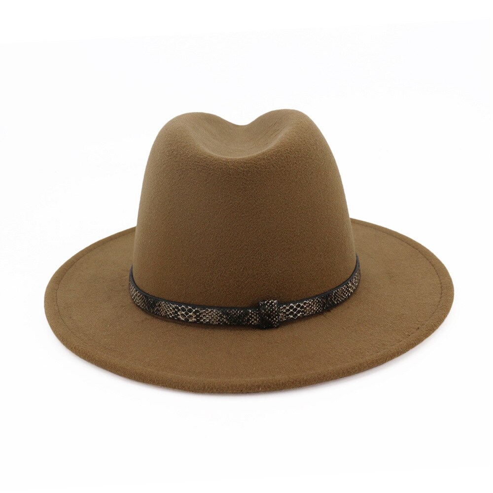 Felt Fedoras Hat Women Solid Imitation Wool Fedoras Snakeskin Pattern Band Tourist Cap Outdoor Jazz Caps Gorras for Lady Girls