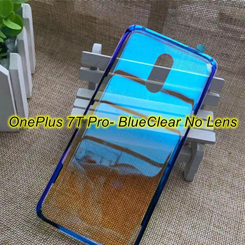 Clear Back Glass Cover Voor Oneplus 7 7T Pro Batterij Back Cover Rear Behuizing Deur Case Vervanging Voor Oneplus 7T Batterij Cover: 7TPro-BlueClear