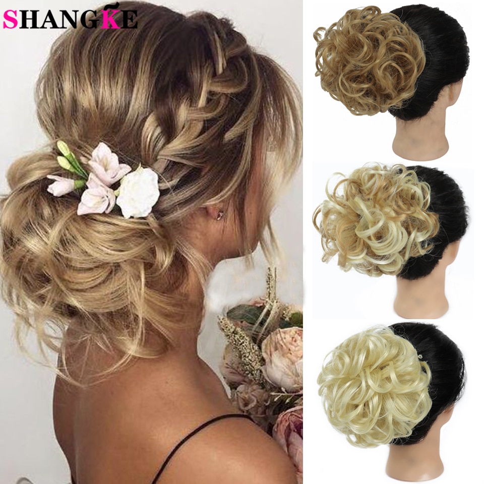 SHANGKE Hair Bun Clip in Hair Extension Elastic Drawstring Updo Curly Hair Chignon Synthetic Hair Messy Chignon For Women