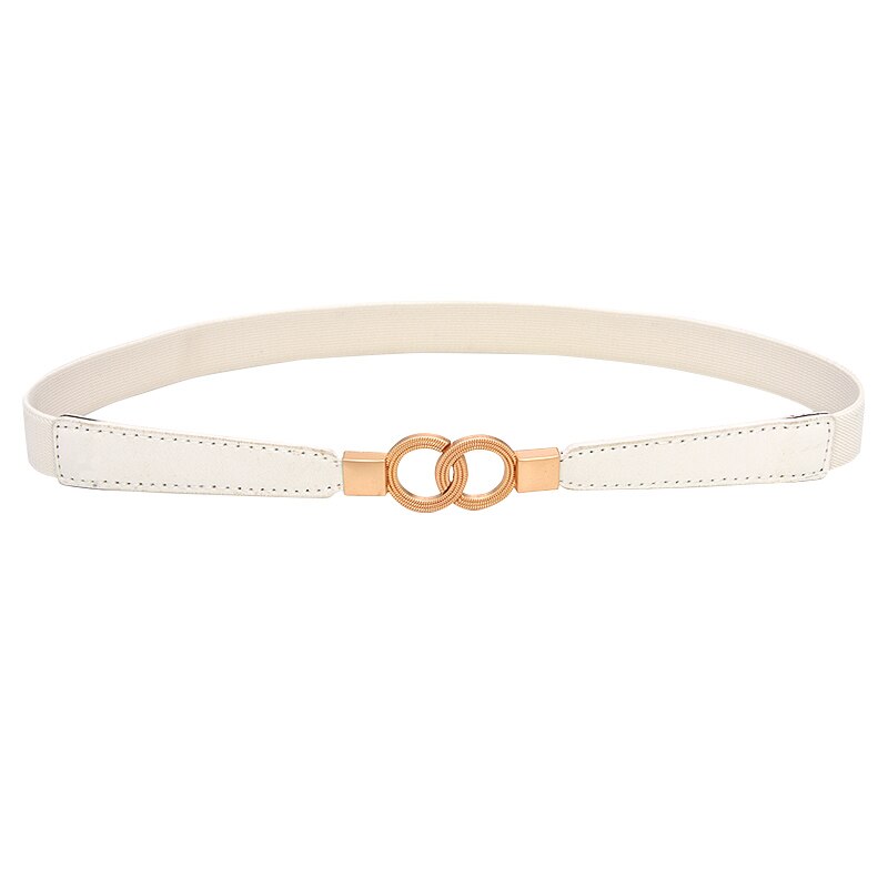Dobbel ring gull spenne belte for kvinner elastisk nylon dame kjole midje belte stropp svart rød skinny stretch kvinnelig linning: Hvit