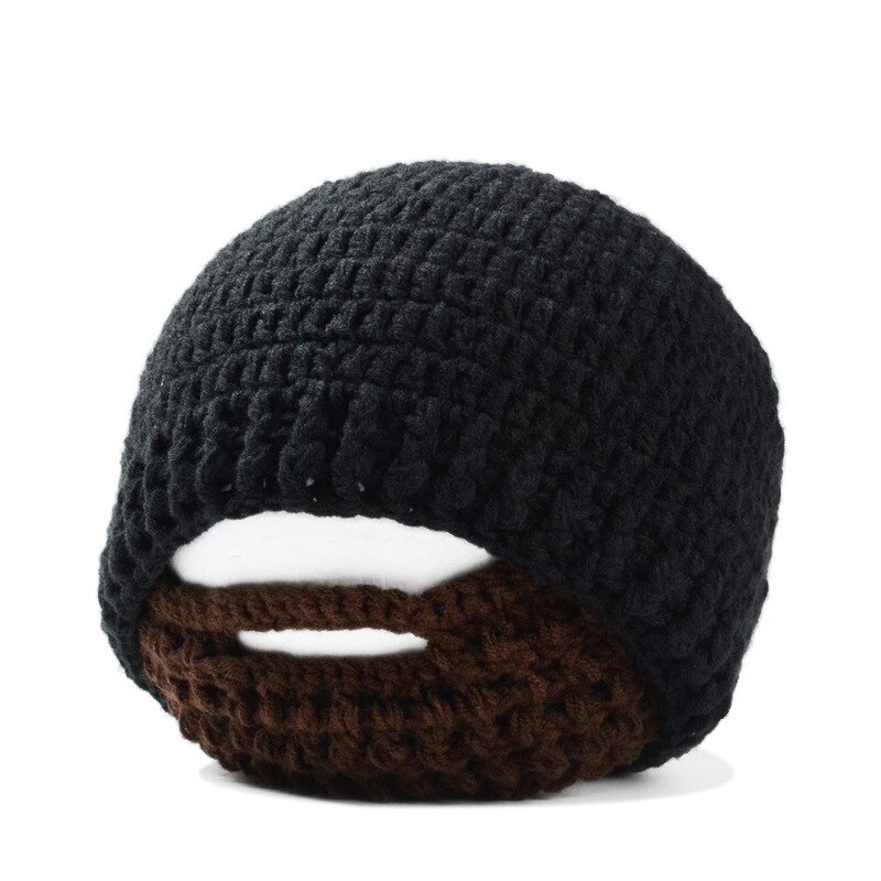 YGYEEG warm Herren Schnurrbart Mützen Coole Punk Warme Winter Neuheit Hütte Häkeln Mütze Bart Gesichtsmaske Ski Wärmer Hütte Kappen Patchwork: Schwarz