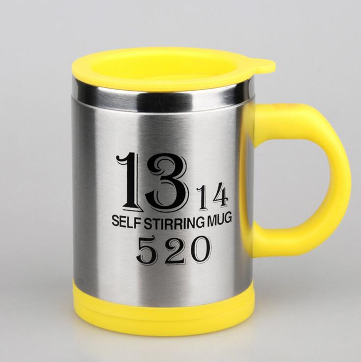 Taza de café creativa FEIGO de 400 ml, taza mezcladora automática eléctrica de acero inoxidable para mezclas y bebidas, taza de F256: F256 Steel yellow