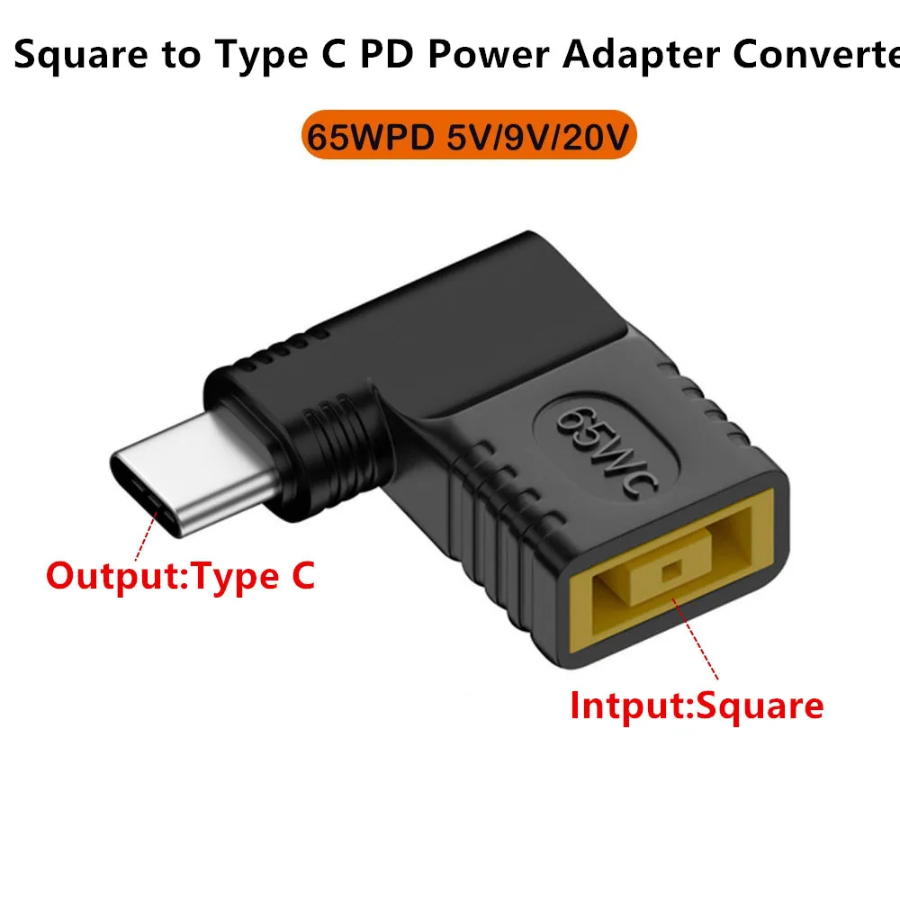 65w usb-c snellaadkabels voor lenovo laptopladers, dc-aansluiting met vierkante stekker naar type-c pd-voedingsadapter/converter