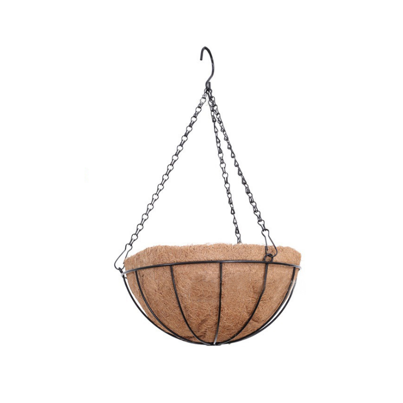 1pc Iron Coconut Half Round Flowerpot Hanging Pots Garden Plant Planter Flower Basket Wall Window Rattan Decor Pot: C-L