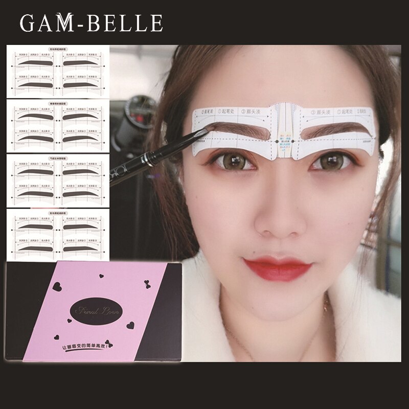 GAM-BELLE 24 Pairs/Set Lazy Quick Eyebrow Stickers Eyebrow Card Template Eyebrow Aids Guide Tattoos Makeup Tools Adjustable