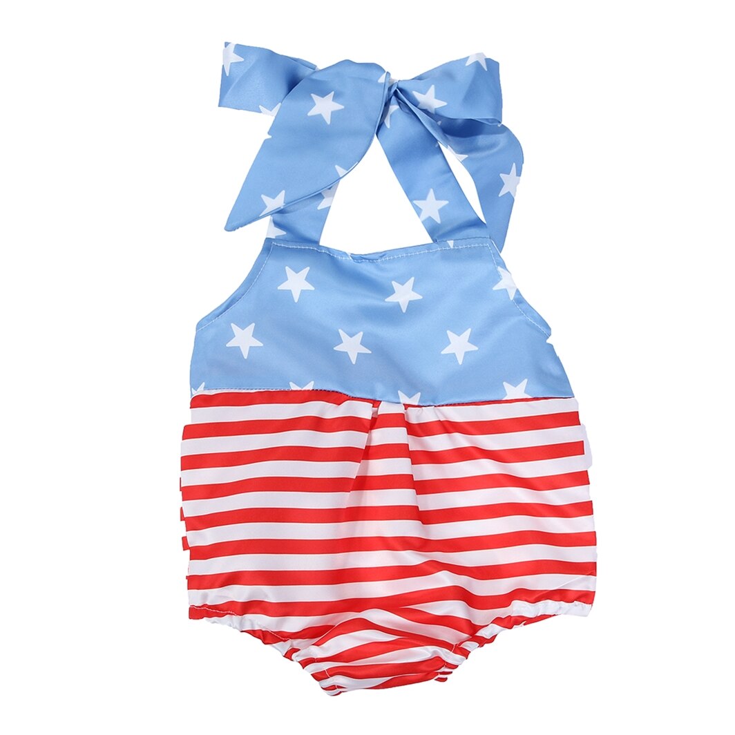 Independence Day Newborn Baby Toddler Girl Boy BodySuits American Flag Classic Cotton Jumpsuit for Kid Shoulder strap Clothes