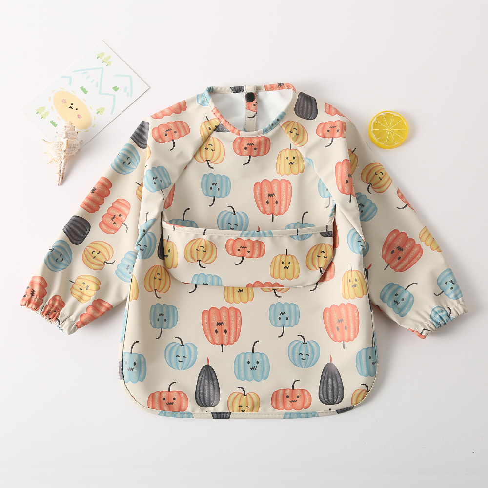 Baby Long Sleeved Bibs Children Toddler Bibs Art Crafts Waterproof Mealtime Protection Washable Easy Clean Smock for Kid: Pumpkin