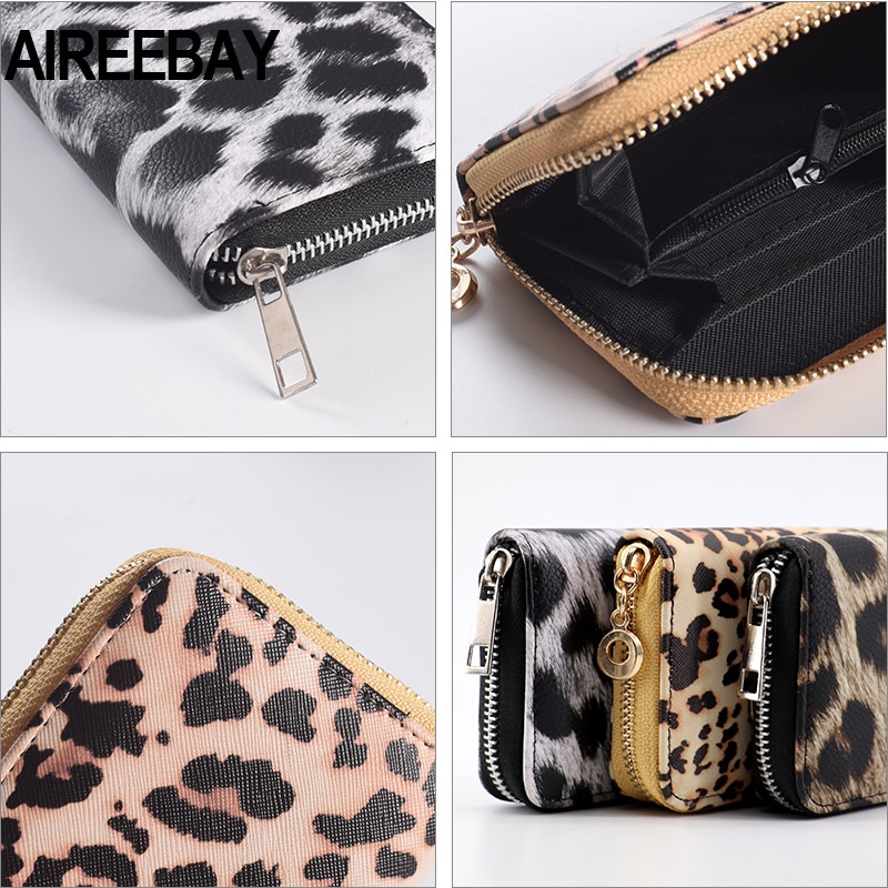 AIREEBAY Women Short Wallets Vintage Leopard Prints Coin Purse For Girls Clutch Bag PU Leather Ladies Card Holder