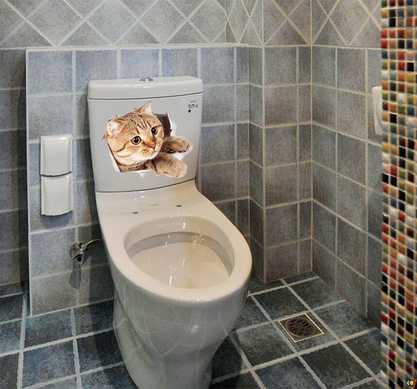 3d søde katte vægklistermærke soveværelse indretning 3d dyr væg badeværelse toilet mærkat hjem vægmaleri art decro