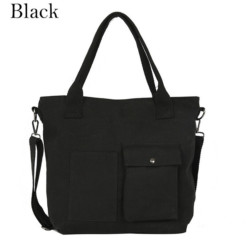 Women Bag Retro Handbags Soft Canvas Bag Large Capacity Women Shopping Bag Casual Hasp Ladies One Shoulder Tote Bags: black