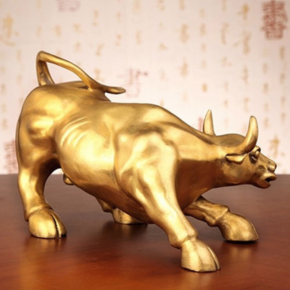100% Messing Bull Wall Street Vee Sculptuur Koper Koe Standbeeld Mascotte Prachtige Ambachten Ornament Kantoor Decoratie Relatiegeschenk