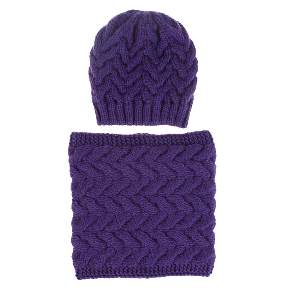Winter muts sjaal set voor meisjes dames gebreide muts met zoom, muts, muts, casual warme muts, echarpe bonnet femme  #3f: Paars 