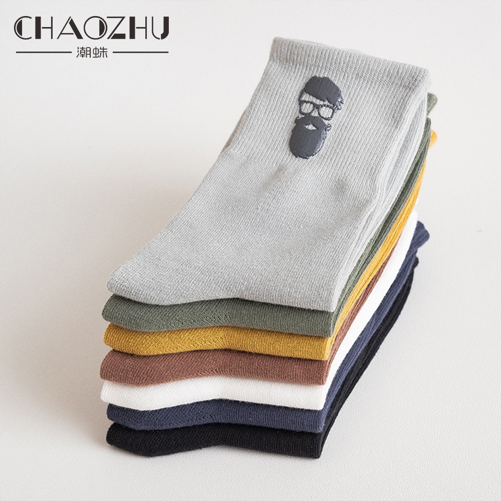 Chaozhu bomull #39 coola tecknade skägg glasögon yuppie ootd manliga strumpor höst vinter crew sox