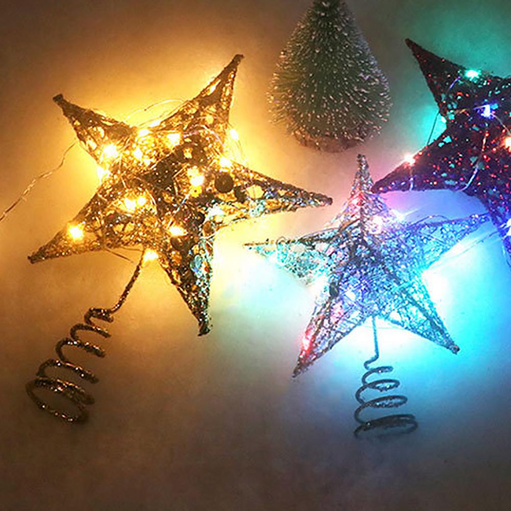 Kerstboom Ster Opknoping Decor Pentagram Hanger Shiny Vijfpuntige Ster Boom Top Ster Party Decoratie Met Led Verlichting